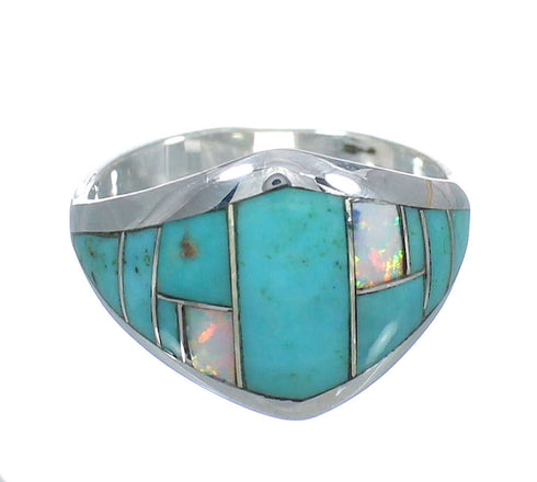 Turquoise And Opal Inlay Genuine Sterling Silver Ring Size 5-1/4 RX61791